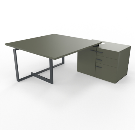 bureau design et coloré BAT avec rangement porteur coloris plateau vert et finitions anthracite