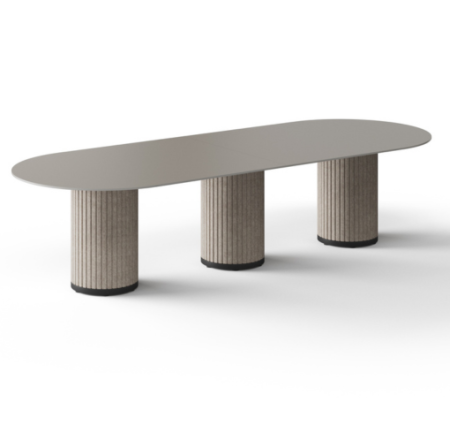 photo table de réunion et table de conférence ATHENA pieds en feutre beige et plateau gris cubanite pour plus de 10 personnes