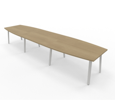 vue 3D grande table de réunion MIA 420X110 cm plateau bois et pieds blancs