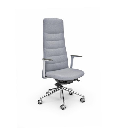 photo fauteuil de direction DIANE avec accoudoirs fixes design, coutures apparentes, tissus chiné gris et piètement alu poli