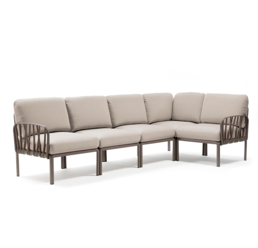 canapé d'extérieur composition de 5 module KOMA tissus beige et structure marron