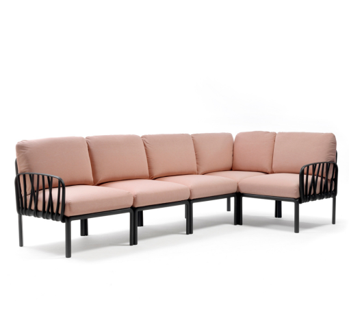 canapé d'extérieur composition de 5 module KOMA tissus rose et structure marron