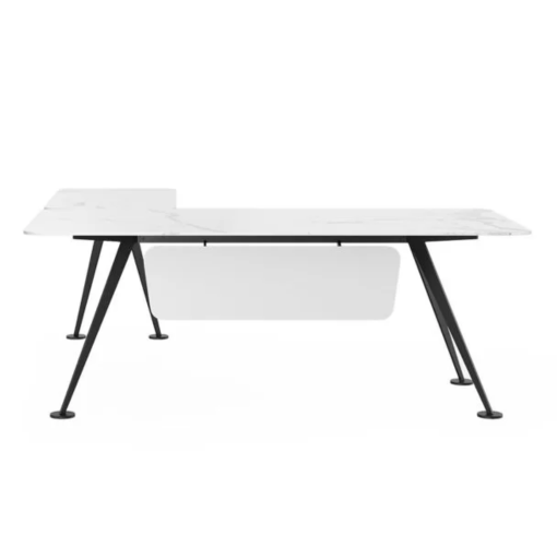 photo bureau SPARE avec retour en bois blanc marbré et pieds anthracites