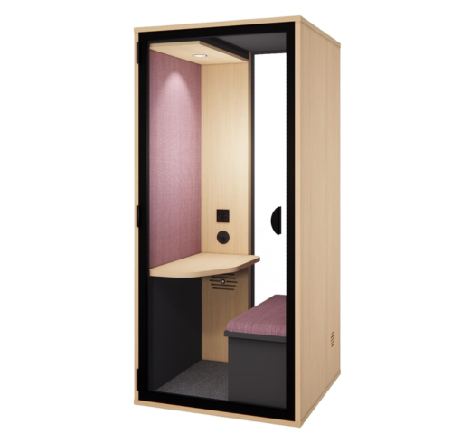 photo cabine acoustique avec bureau 1 place avec fond vitré fabrication française DIALOGUE