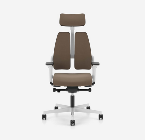 photo siège ergonomique duo back XELION avec dossier divisé en 2 parties vue de face coloris blanc et marron