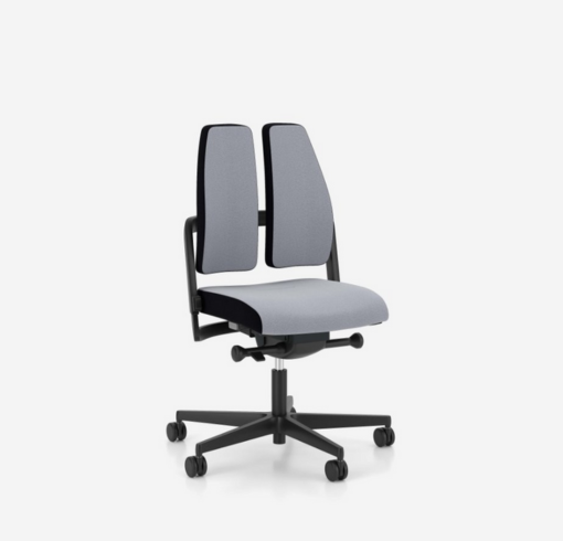 photo siège ergonomique duo back XELION avec dossier divisé en 2 parties vue de dos coloris noir et gris sans têtière