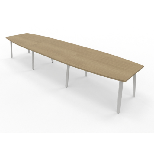 vue 3D grande table de réunion MIA 420X110 cm plateau bois et pieds blancs