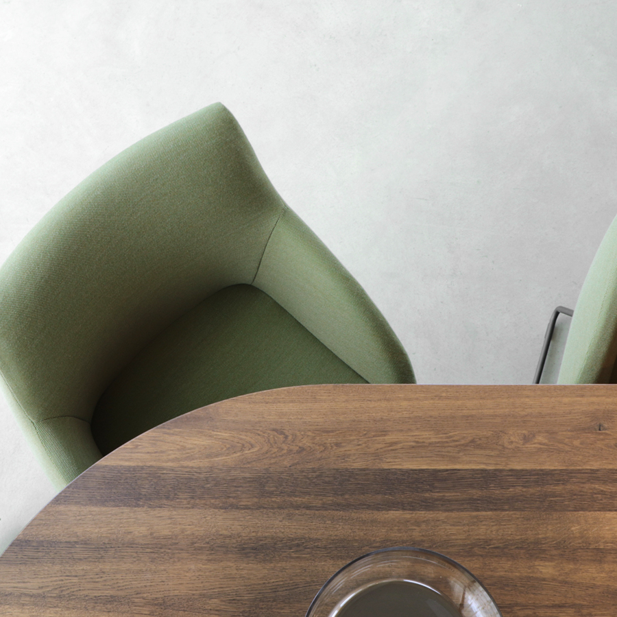 fauteuil_blue_traineau_ambiance_table_bois_couleur_vert